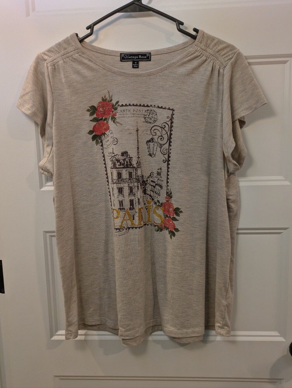 🔴 3/$15   Vintage Rose Beige Paris Graphic Short-Sleeve Tee - Women